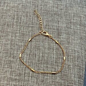 Classic Bracelet 7.5 In Gold Chain Bar Accents Lobster Clasp Adjustable Extender